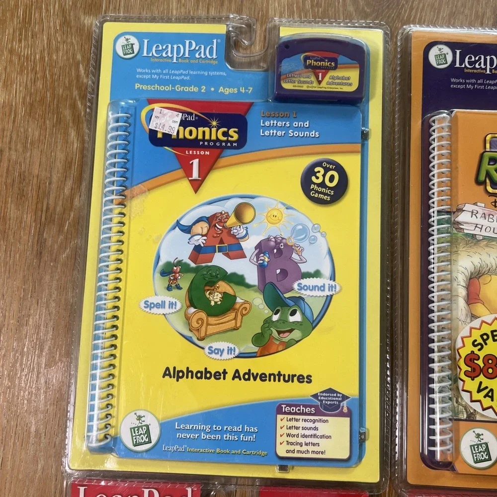LeapFrog 4 LeapPad Interactive Books & Cartridge Alphabet, Pooh, Toy Story, Nemo